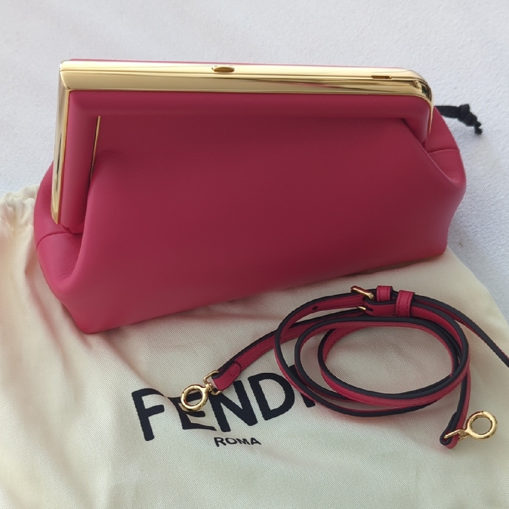Fendi Pink and Gold Clutch with Metal Frame Closure In Mint Condition